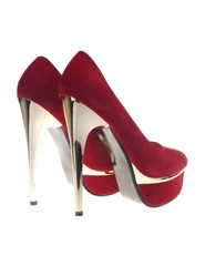 Pantofi rosii cu toc auriu Elmira