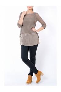 Bluza TinaR cu plasa si paiete guler Maro