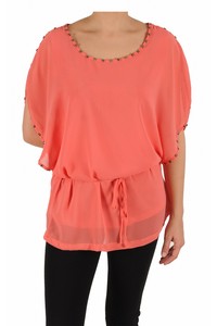 Bluza corai cu voal si cordon 803C