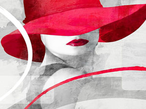 Tablou modern pe suport canvas - Lady with red hat 01
