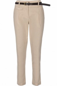 Pantaloni cu pense si curea - beige 