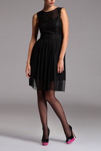 Rochie eleganta cu insertie de dantela - Negru 