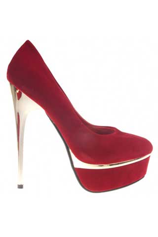 Pantofi rosii cu toc auriu Elmira