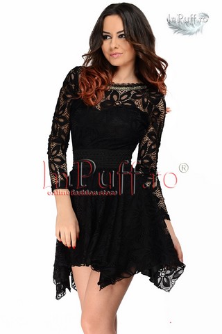 Rochie asimetrica neagra din dantela