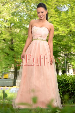 Rochie Princess piersicuta cu broderie