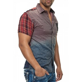 Camasa Barbati cu Maneca Scurta Open Jeans Albastru-Maro-Rosu