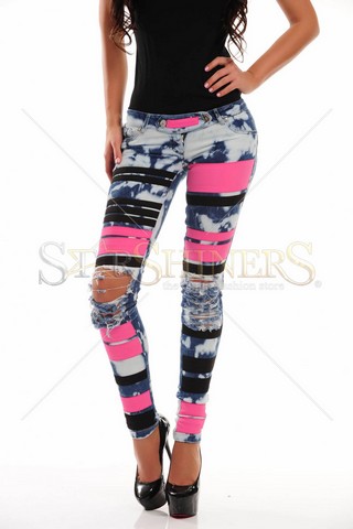 Jeans Ocassion Bold Strips Pink