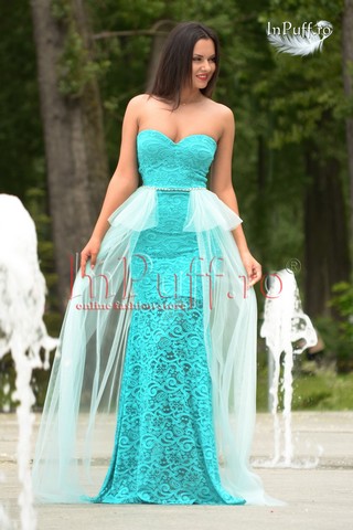 Rochie din dantela turquoise stil sirena