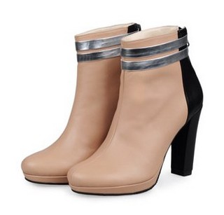 BOTINE BEJ CU NEGRU DIN PIELE NATURALA