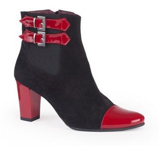 BOTINE CLARETTE NEGRU CU ROSU DIN PIELE INTOARSA