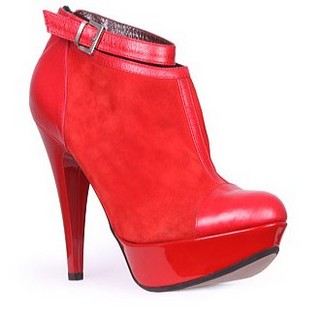 BOTINE CLARETTE ROSII CU TOC INALT DIN PIELE NATURALA