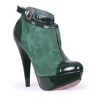 BOTINE CLARETTE VERZI CU TOC INALT DIN PIELE NATURALA