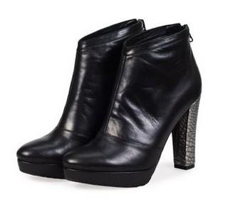 BOTINE NEGRU CU ARGINTIU DIN PIELE NATURALA