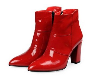BOTINE ROSII DIN PIELE NATURALA 