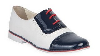 PANTOFI OXFORD ALB CU BLEUMARIN DIN PIELE NATURALA
