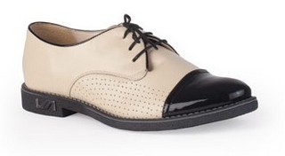 PANTOFI OXFORD CREM CU NEGRU DIN PIELE NATURALA