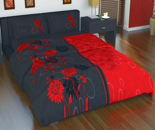 Lenjerie de pat Double Ranforce Half Black and Red