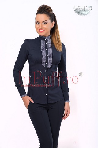 Camasa bumbac bleumarin insertii carou