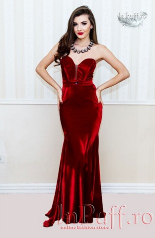 Rochie eleganta stil sirena catifea bordo