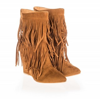 Botine camel cu franjuri si platforma