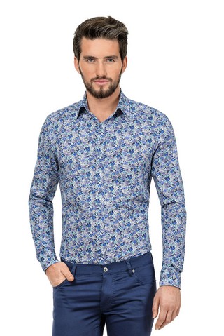 Camasa casual fit print floral albastru