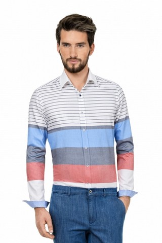 Camasa casual slim alba cu dungi