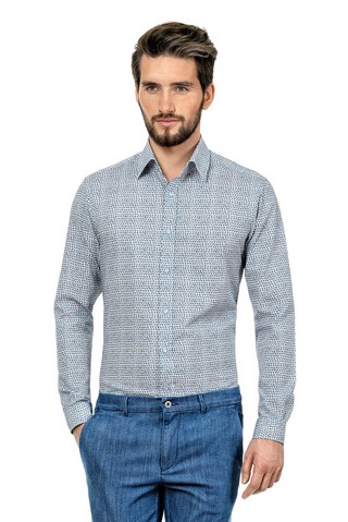 Camasa casual slim bleu print floral