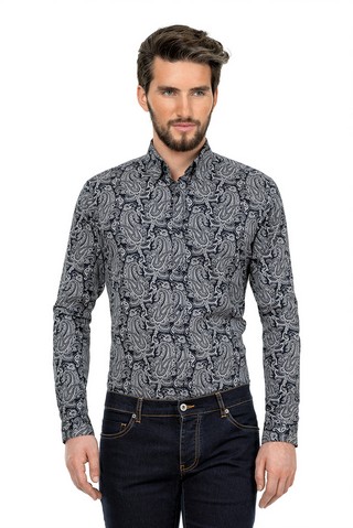 Camasa casual slim bleumarin print
