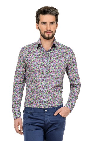 Camasa casual slim print floral roz