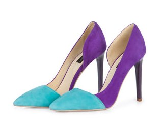 PANTOFI STILETTO BLACKOUT TURQUOISE CU MOV DIN PIELE INTOARSA