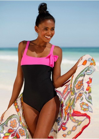 Costum de baie negru cu roz
