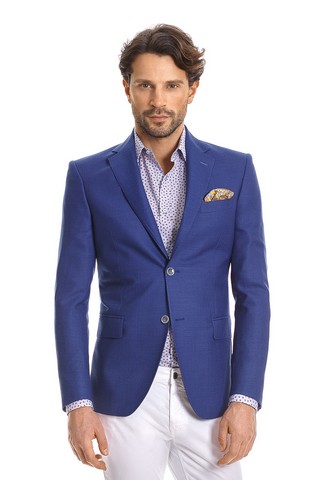 Sacou slim canaletto albastru cu structuri