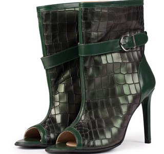 BOTINE BLACKOUT PEEP-TOE VERZI DIN PIELE