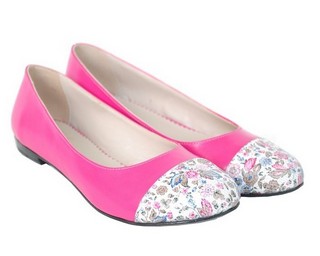 Balerini piele naturala fuchsia cu flori
