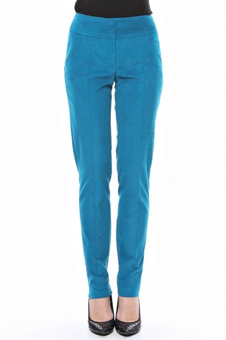 Pantalon ma dame conic raiat cu buzunare si tighele in ton turcoaz