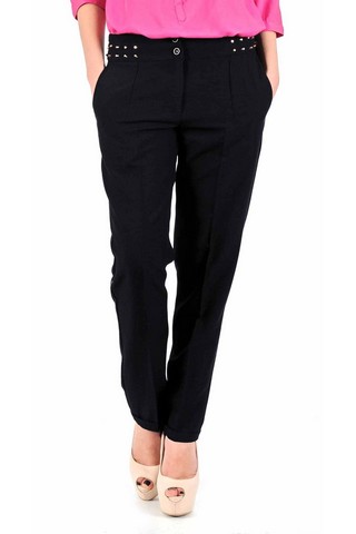 Pantaloni negri office cu tinte in talie LCQ279N