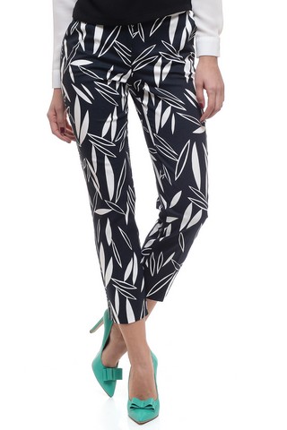 Pantaloni office negri de dama RASPBERRY cu frunze albe