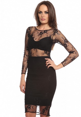 Rochie neagra Carmencita midi din dantela