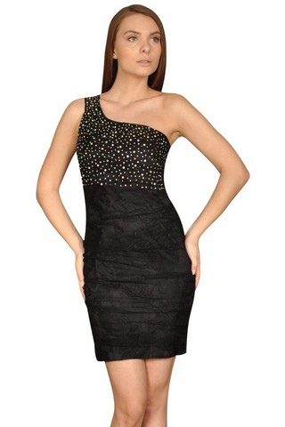 Rochie neagra de ocazie cu strasuri bust