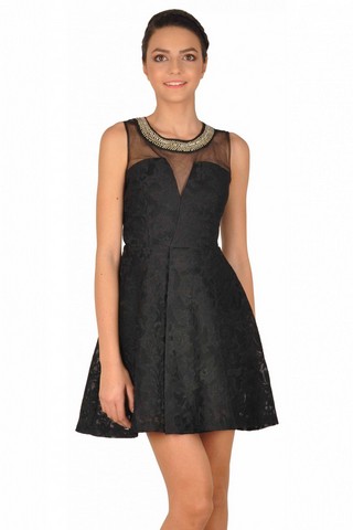 Rochie neagra de ocazie cu strasuri decolteu