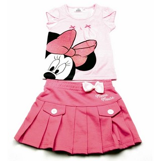 Set tricou cu maneci scurte si fusta Disney Minnie Mouse roz
