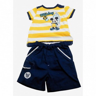 Set tricou cu maneci scurte si pantaloni scurti, Disney Mickey Mouse galben