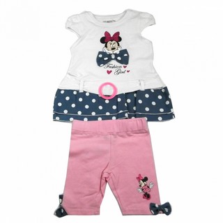 Set tricou cu maneci scurte si pantaloni trei sferturi Disney Minnie Mouse alb