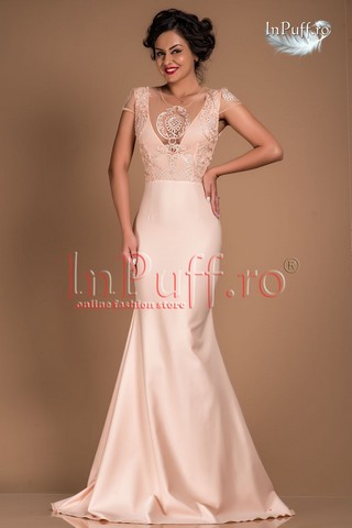 Rochie eleganta stil sirena piersica pal