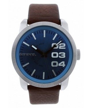 Diesel Double Down Brown Genuine Leather Blue Dial