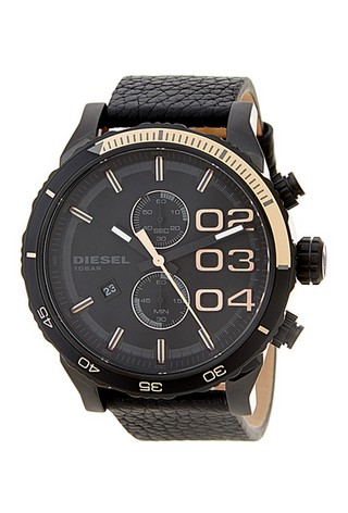 Diesel Mens Double Down Chronograph Leather Strap Watch