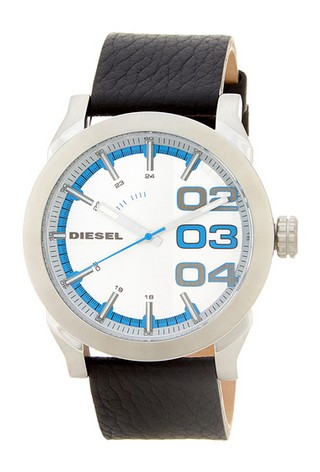 Diesel Mens Double Down Leather Strap Watch
