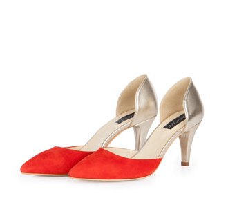 PANTOFI STILETTO BLACKOUT ROSU CU AURIU DIN PIELE NATURALA