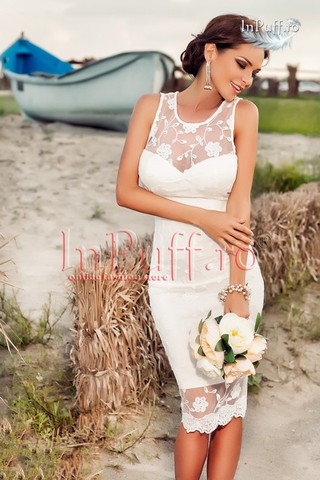 Rochie trei sferturi broderie alba