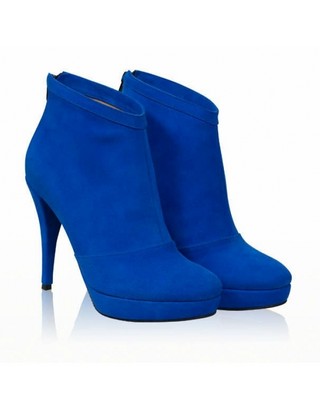 Botine albastre din piele naturala intoarsa